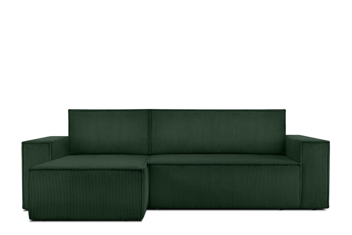 ECKSCHLAFSOFA NAPI Universal Links Rechts mit Bettkasten, Cord-Stoff, dunkelgrün - Dunkelgrün/Schwarz, Textil (262/148cm) - KONSIMO®