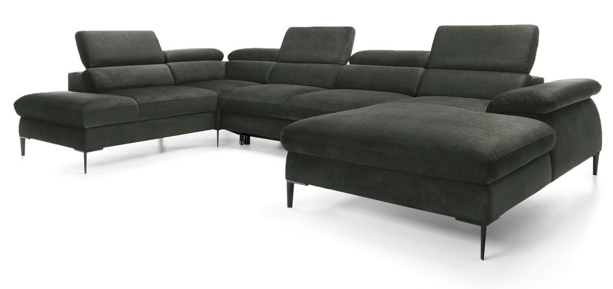 ECKSOFA U-Form 350 cm Amaro M mit Schlaffunktion, Rechts, Grün - Grün, Holz (353/214cm) - Emporius