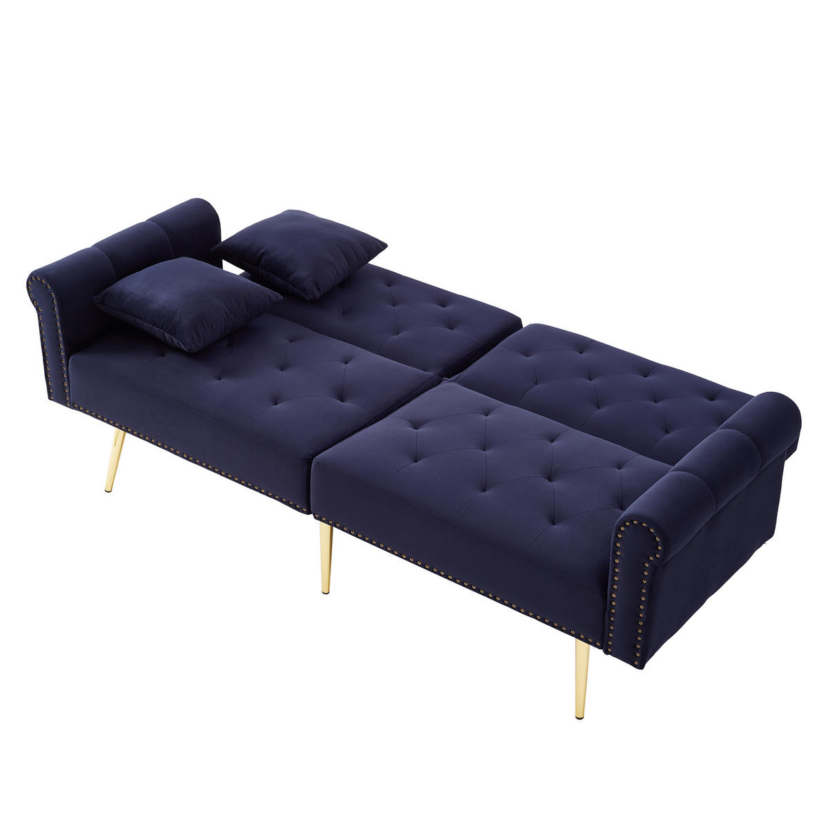 SCHLAFSOFA 2-Sitzer mit verstellbarer Rückenlehne Samt Antique Blue 200/100/85 cm - Blau, Kunststoff (173/70/75cm) - OKWISH