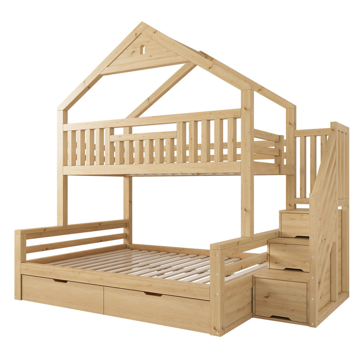 ETAGENBETT 90/140/200 cm mit Treppe und Schubladen, DE-41559, in Eichefarben - Eichefarben, Holzwerkstoff (140/200cm) - ComfortXL