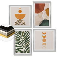 WANDBILDER 4er Set - 50x50 cm & 40x60 cm Silberner Rahmen - Abstrakte Blattformen - Silberfarben, Kunststoff (50/50cm) - ArtPrintCave