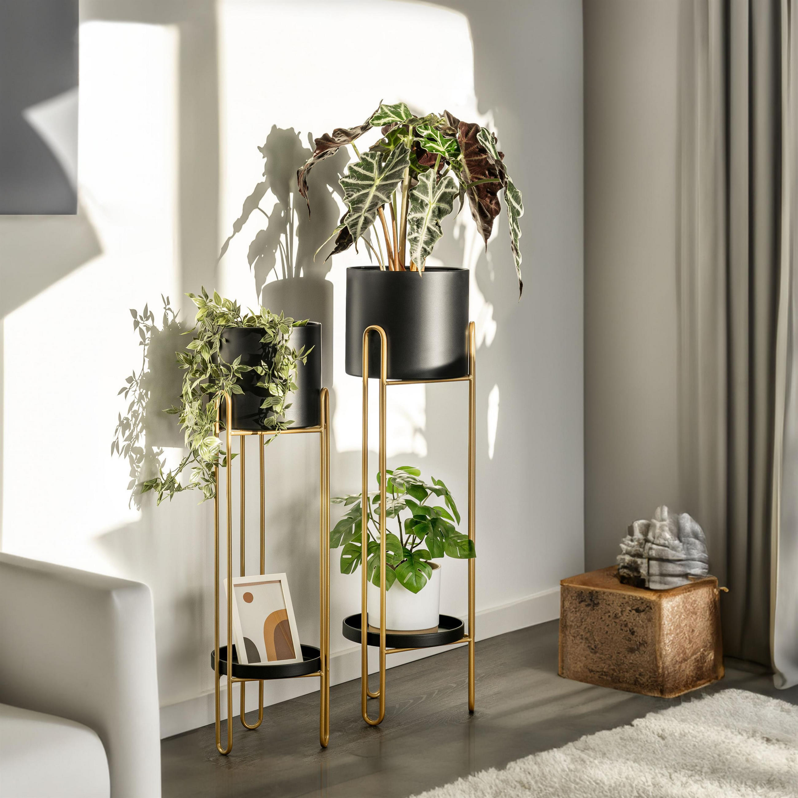 BLUMENHOCKER 2er Set, schwarz, Metall - Goldfarben, Metall (24.7/24.7/83cm) - bremermann