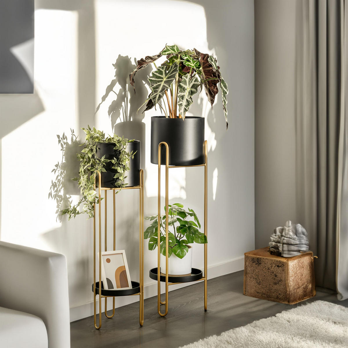 BLUMENHOCKER 2er Set, schwarz, Metall - Goldfarben, Metall (24.7/24.7/83cm) - bremermann