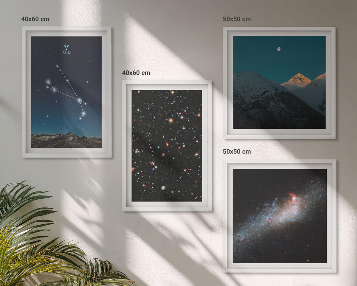 BILDER SET 4er Set - 50x50 cm & 40x60 cm Weißer Rahmen - Kosmische Landschaften von Galaxien - Weiß, Kunststoff (50/50cm) - TULUP