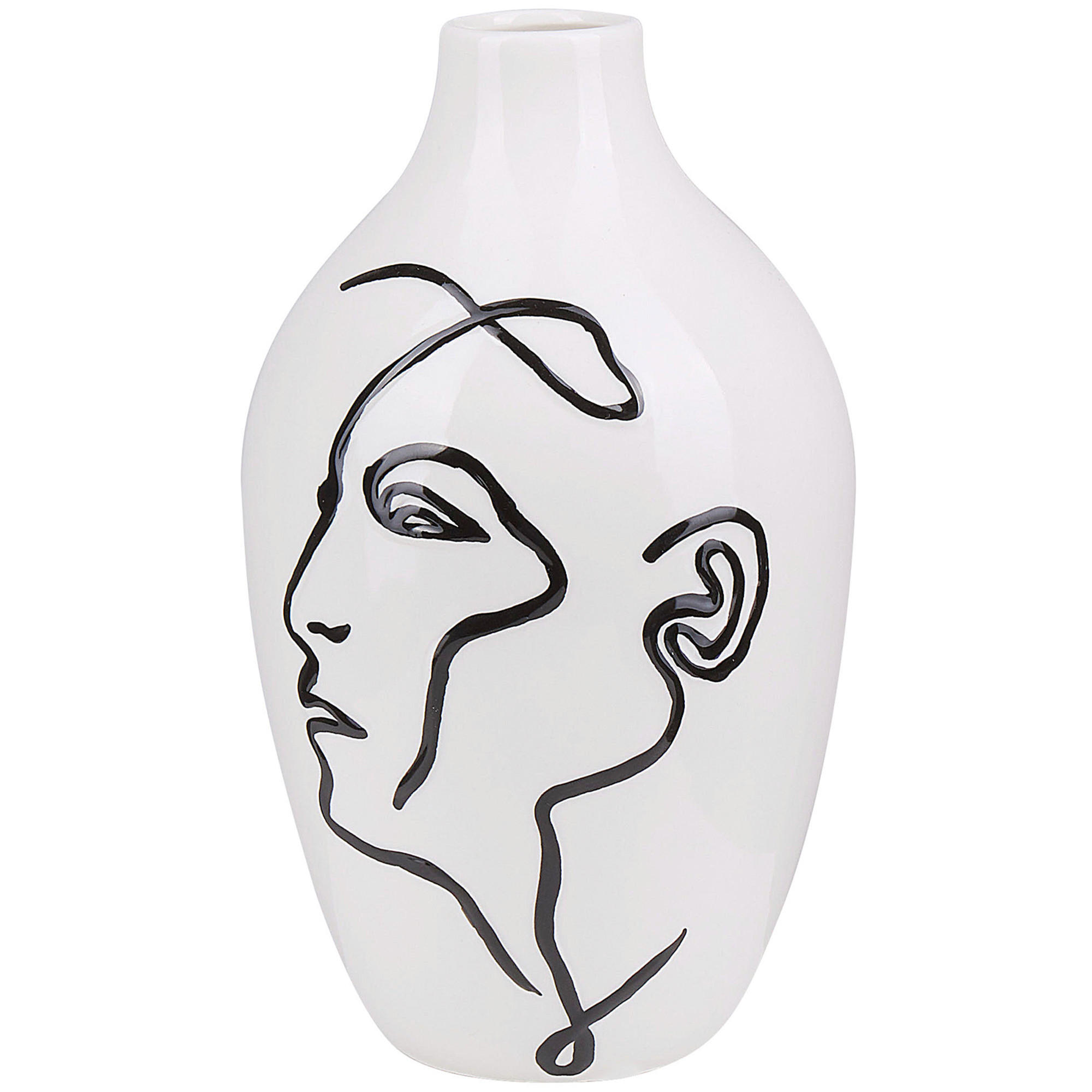 BLUMENVASE Steinzeug weiß Helike - Weiß, Stein (23cm) - Beliani