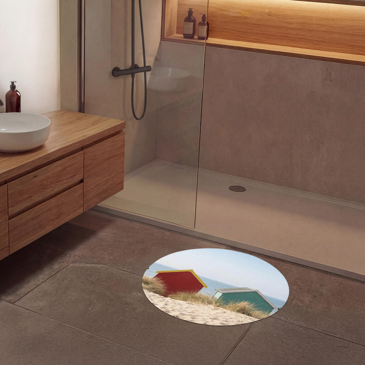 KOUPELNOVÁ PŘEDLOŽKA Pláž - Chaty - Barevné - Duny 70x70 cm - různobarevná, textil/plast (70/70cm) - OnlyWow