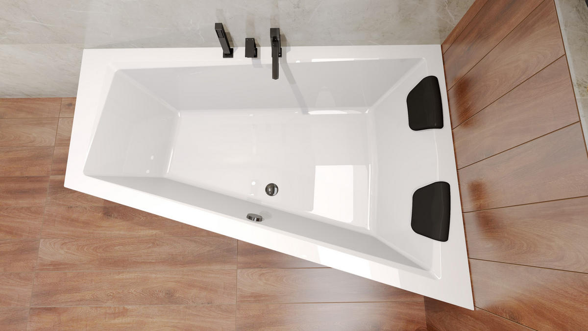 BADEWANNE Eckwanne INTIMA 180/125 Rechts + Ablage Ablauf Füße - Weiß, Kunststoff (125/55.5/180cm) - bad land