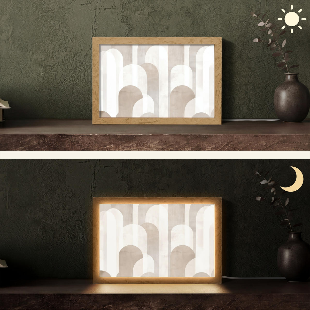 STOLNÍ LAMPA Abstraktní oblouky - Moderní - Béžová 30x20 cm - barva koloniálního buku, kompozitní dřevo (8/30/20cm) - OnlyWow