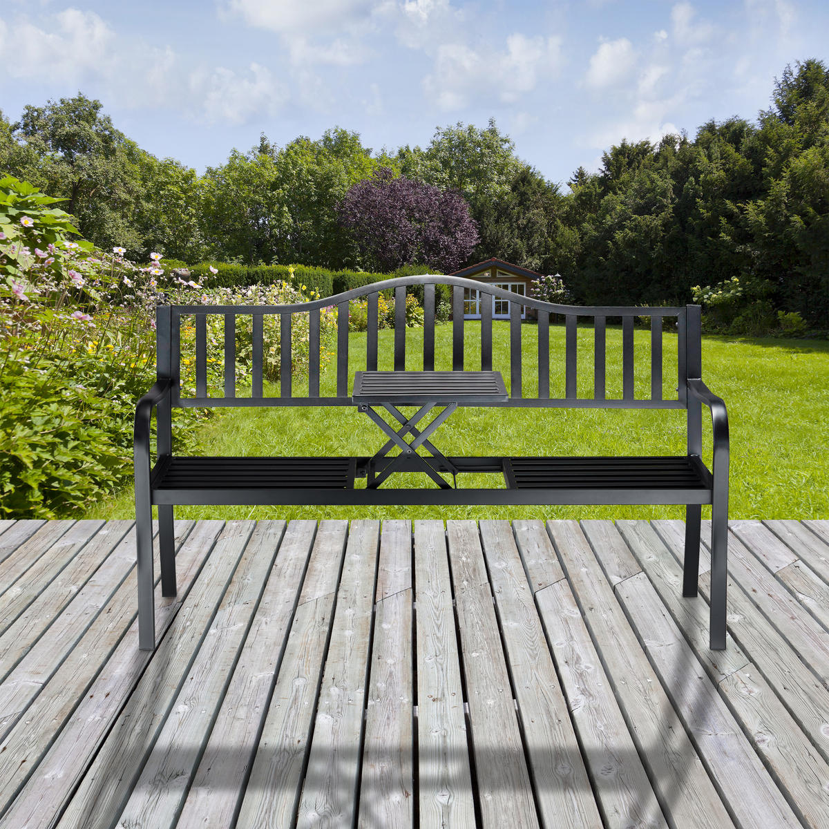 GARTENBANK - Schwarz, Metall (150/90/57.5cm) - Relaxdays