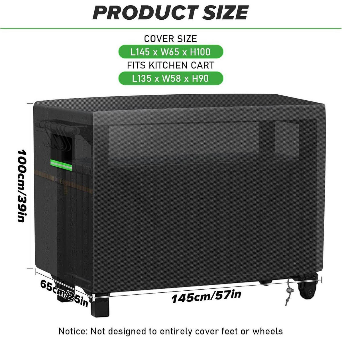 ABDECKPLANE für Grill Beistelltisch 145 x 65 x 100 cm 420D Oxford Wasserdicht - Schwarz, Textil (65/100/145cm)