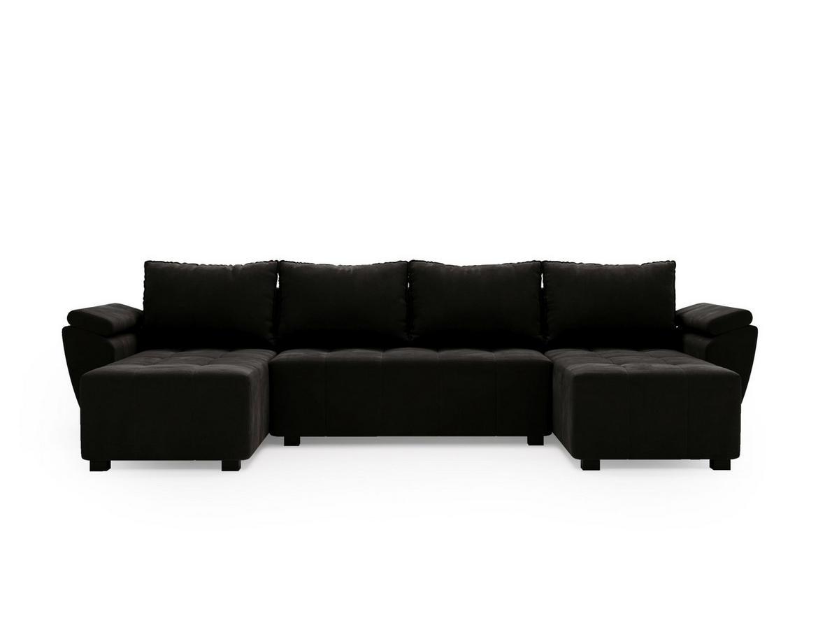ECKSOFA ZEUS U Monolith 97 mit Schlaffunktion - Schwarz, Textil (305/88/140cm) - Bedante