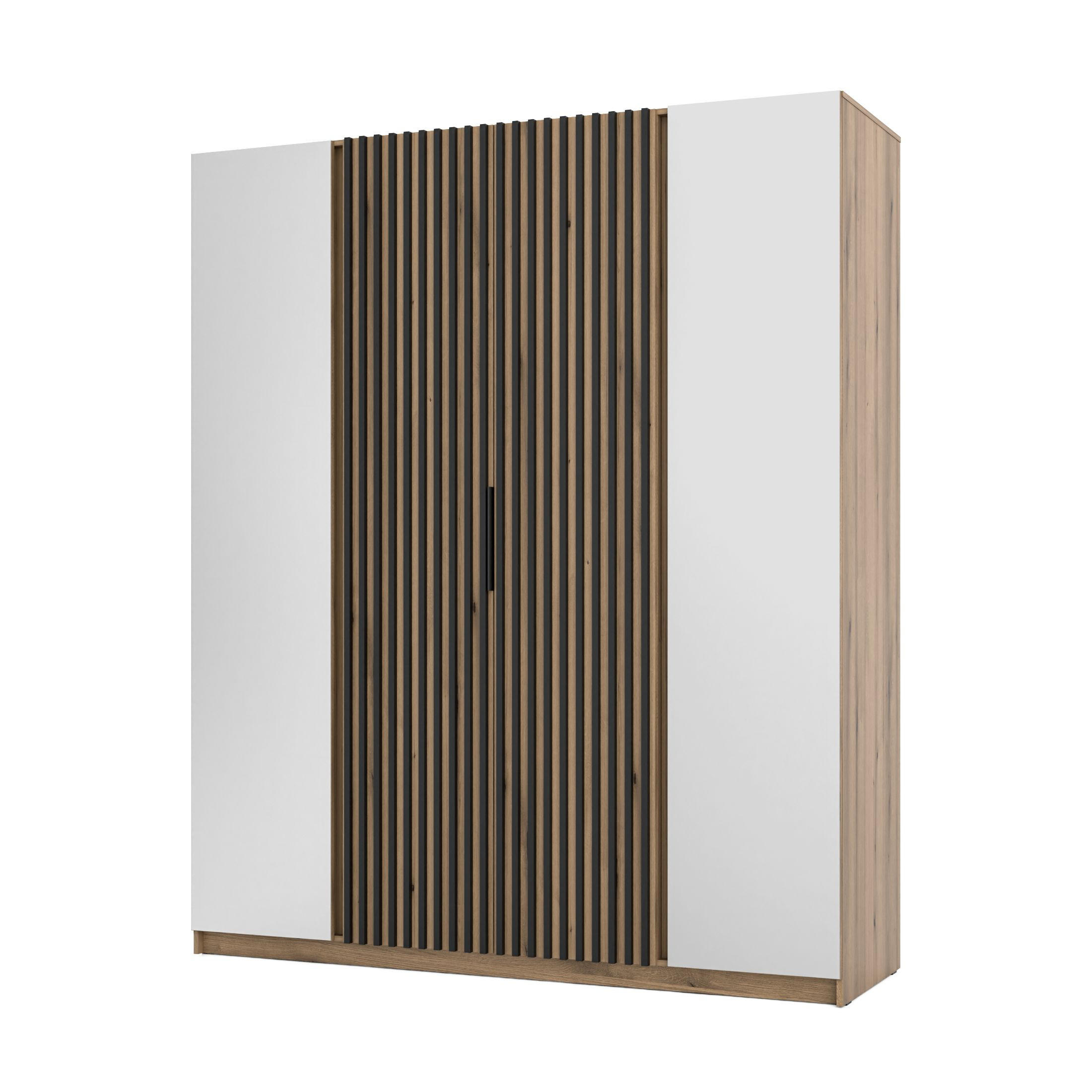 DREHTÜRENSCHRANK CAGLIARI 200/239/61,9cm 4-türig mit Spiegel Goldfarben - Goldfarben, Holzwerkstoff (200/239/61.9cm) - MASSENO