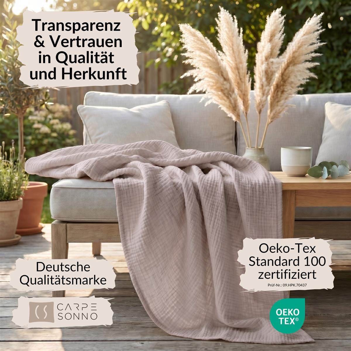 WOHNDECKE Musselin 150 x 200 cm, Leichte Kuscheldecke aus 100% Baumwolle - Nutzbar als Tagesdecke, Plaid oder Decke für Sofa, Couch & Bett - Zartrosa - Rosa, Textil (150/200cm) - Carpe Sonno
