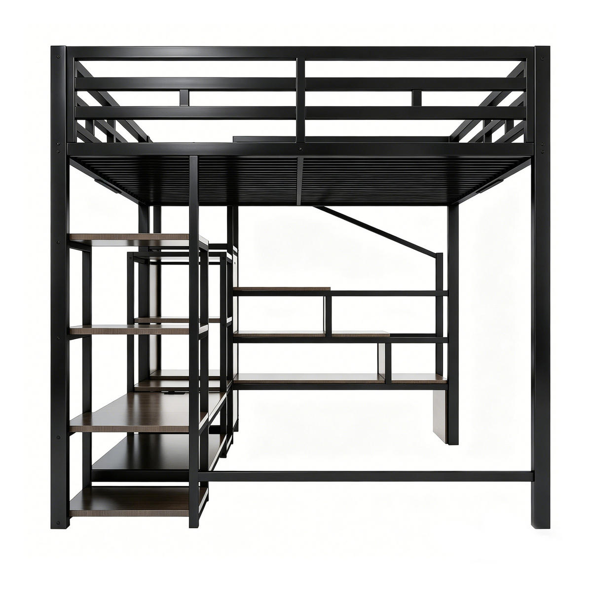 HOCHBETT 140/200 cm mit TV-Ständer, Steckdose und Aufbewahrungsleiter in Metall- -Kombination, Schwarz - Schwarz, Holzwerkstoff (140/200cm) - Redom