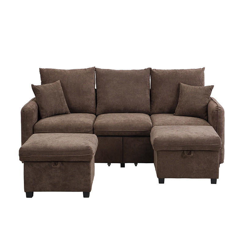 SEDACIA zostava z chenille, výška sedu 42 cm, starohnedá, s úložným priestorom a lôžkom - hnedá, plast (188/86/186cm) - BEAOK