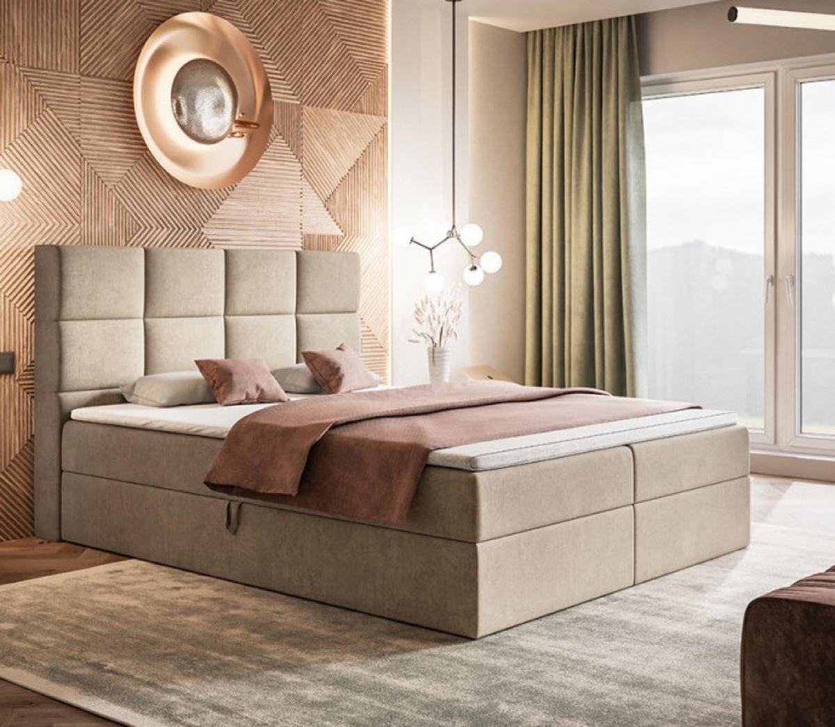 BETT Beige FOX 5 Kontinentalbett 160x200 cm - Beige, Textil (160/200cm) - Sepro Meble