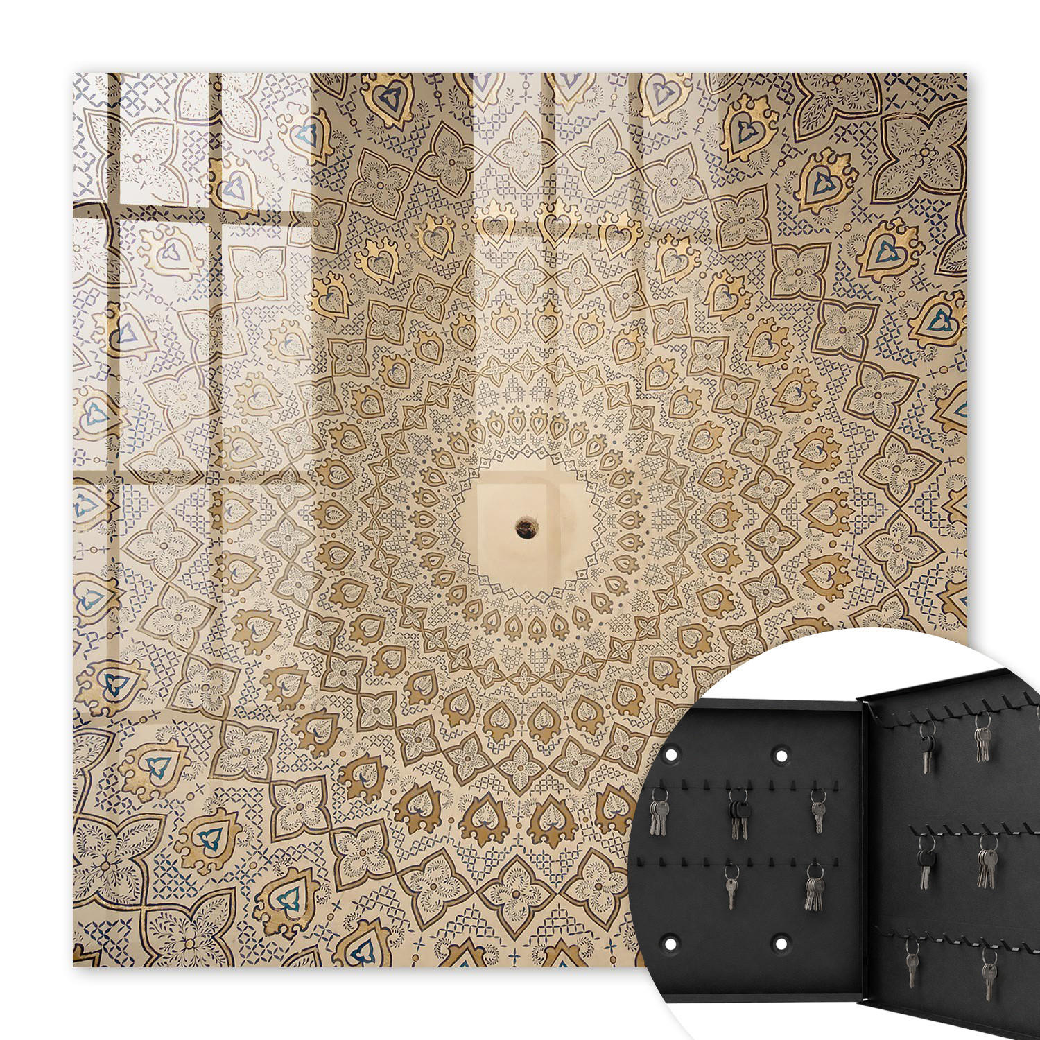 SCHLÜSSELBOX Schwarz 30x30 cm- Türöffnung nach rechts - Dekorative Mandala - Beige, Metall (30/30/5cm) - TULUP