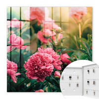 SCHLÜSSELBOX Weiß 30x30 cm – Türöffnung nach rechts - Rosa Pfingstrosen - Pink, Metall (30/30/5cm) - TULUP