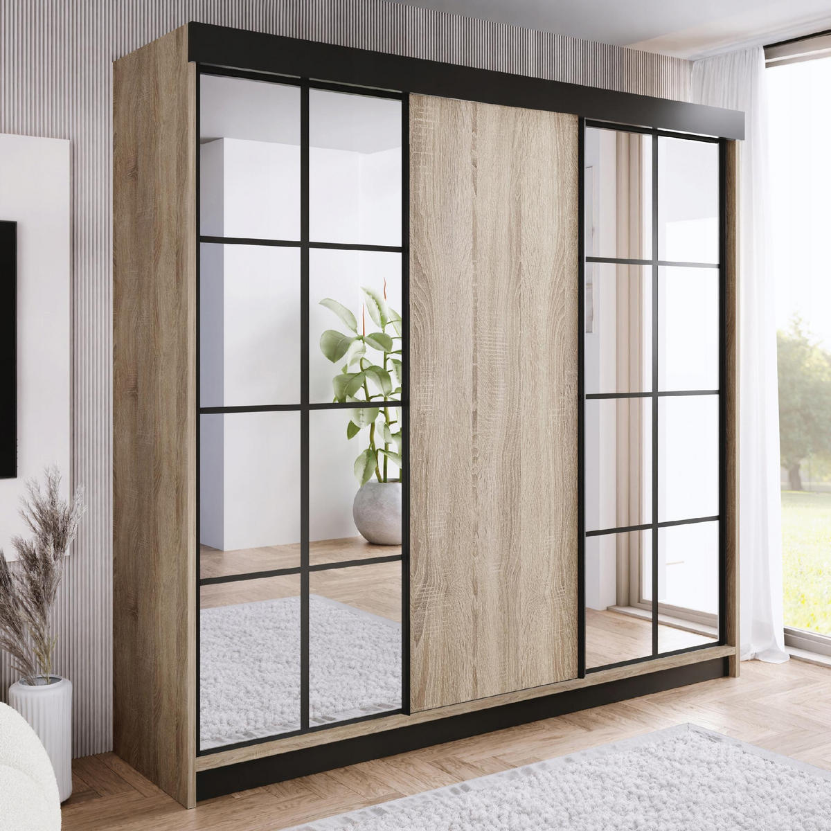 SCHIEBETÜRENSCHRANK ARI 2 mit Spiegel 250 - Sonoma Eiche - Sonoma Eiche, Holzwerkstoff (250/200/62cm) - Kier Furniture