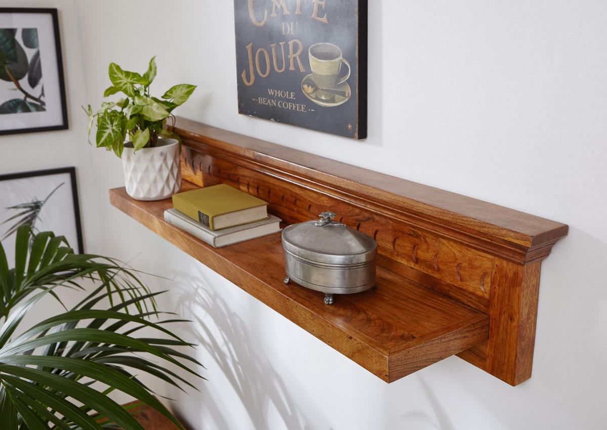 WANDREGAL Akazie 124x22x24 honig lackiert OXFORD #0334 - Braun, Holz (124/24/22cm) - Massivmoebel24