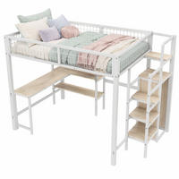 VYSOKÁ POSTEĽ 140/200 cm biela so stolom, regálmi a skriňou z kovu a MDF - biela, kov/drevo (140/200cm) - STILVORA