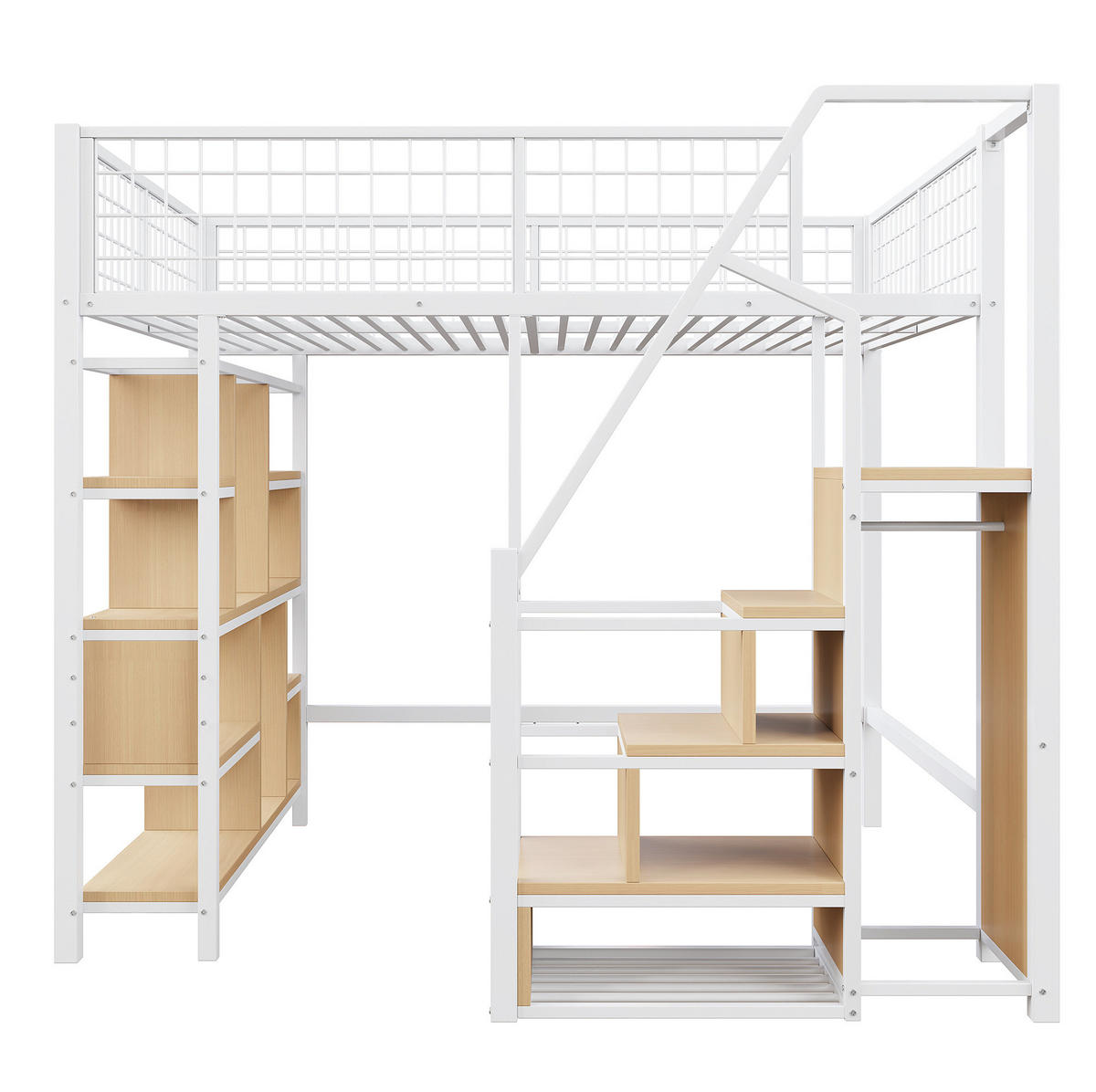 HOCHBETT 140/200 cm Weiß mit Stauraumtreppe - Weiß, Metall (140/200cm) - MIVRAY