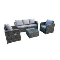 GARTENMÖBEL SET MIT LIEGESTUHL Polyrattan 5-Sitzer - Dunkelgrau/Grau, Glas/Kunststoff - Fimous