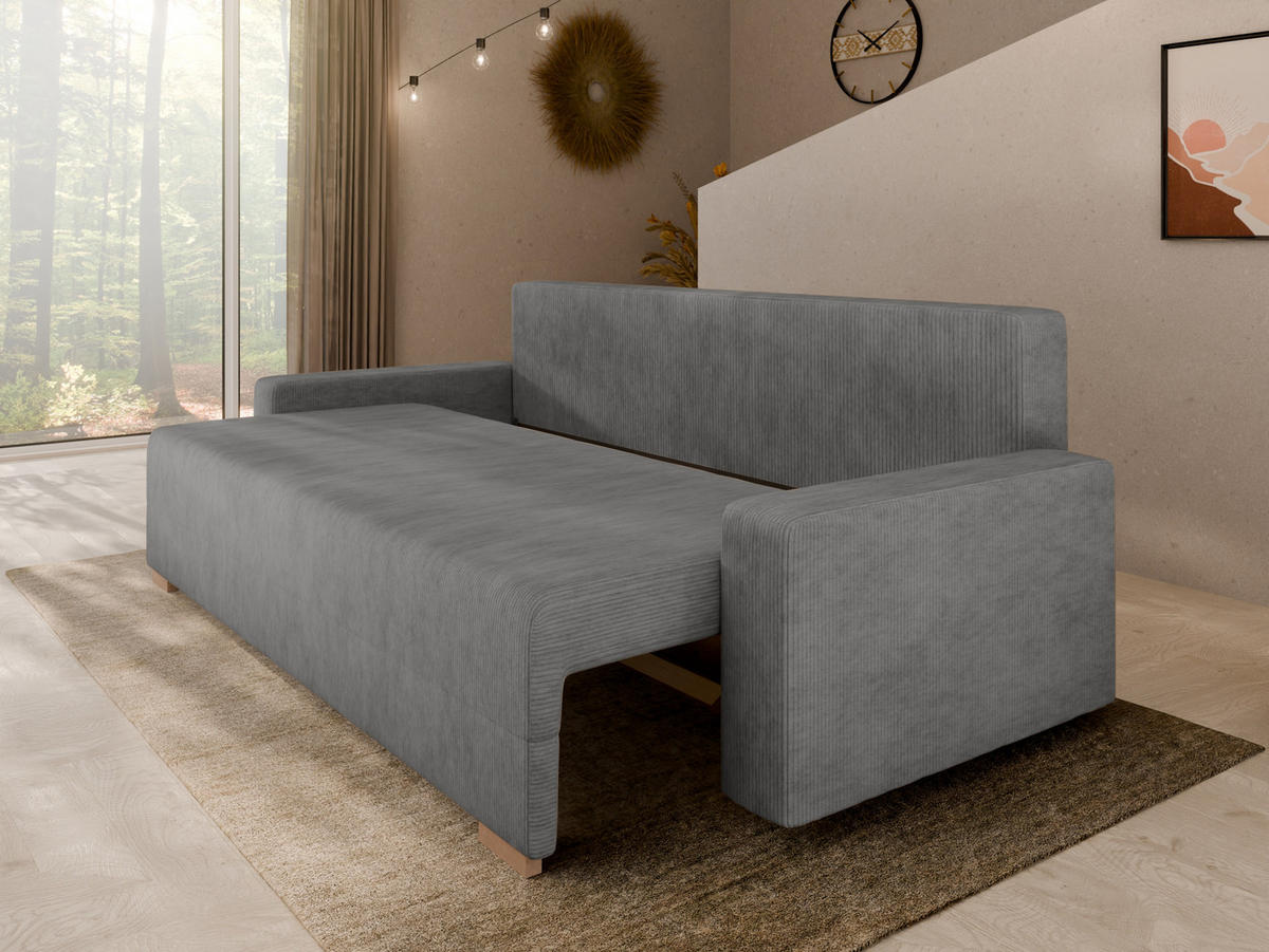 SCHLAFSOFA Celeste 3-Sitzer 3 kissen gratis, Anthrazit - Anthrazit, Holz (225/80/94cm) - Panda Möbel