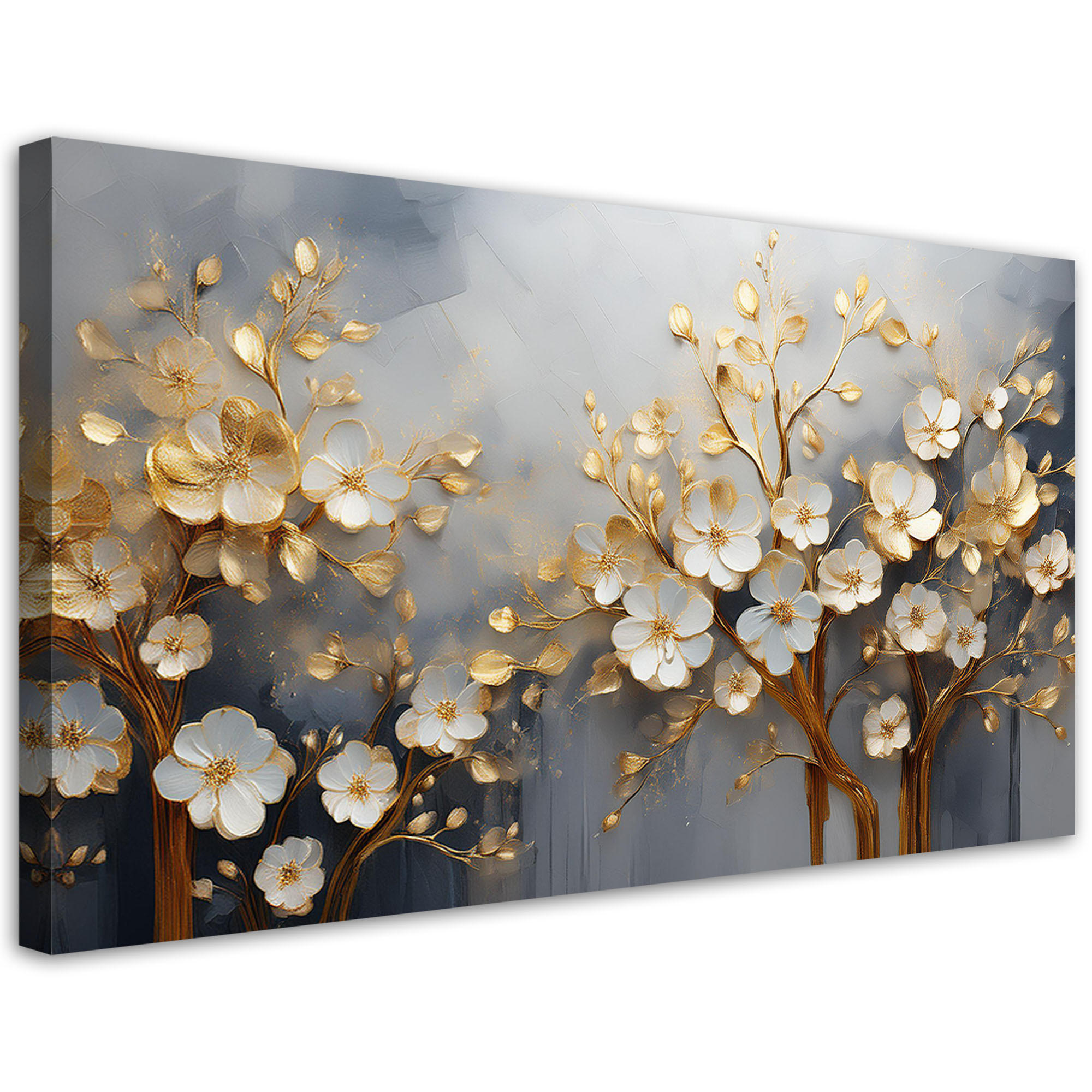 LEINWANDBILD Magnolienbaum abstrakt golden 100x50cm - Goldfarben, Textil (100/50cm) - Feeby
