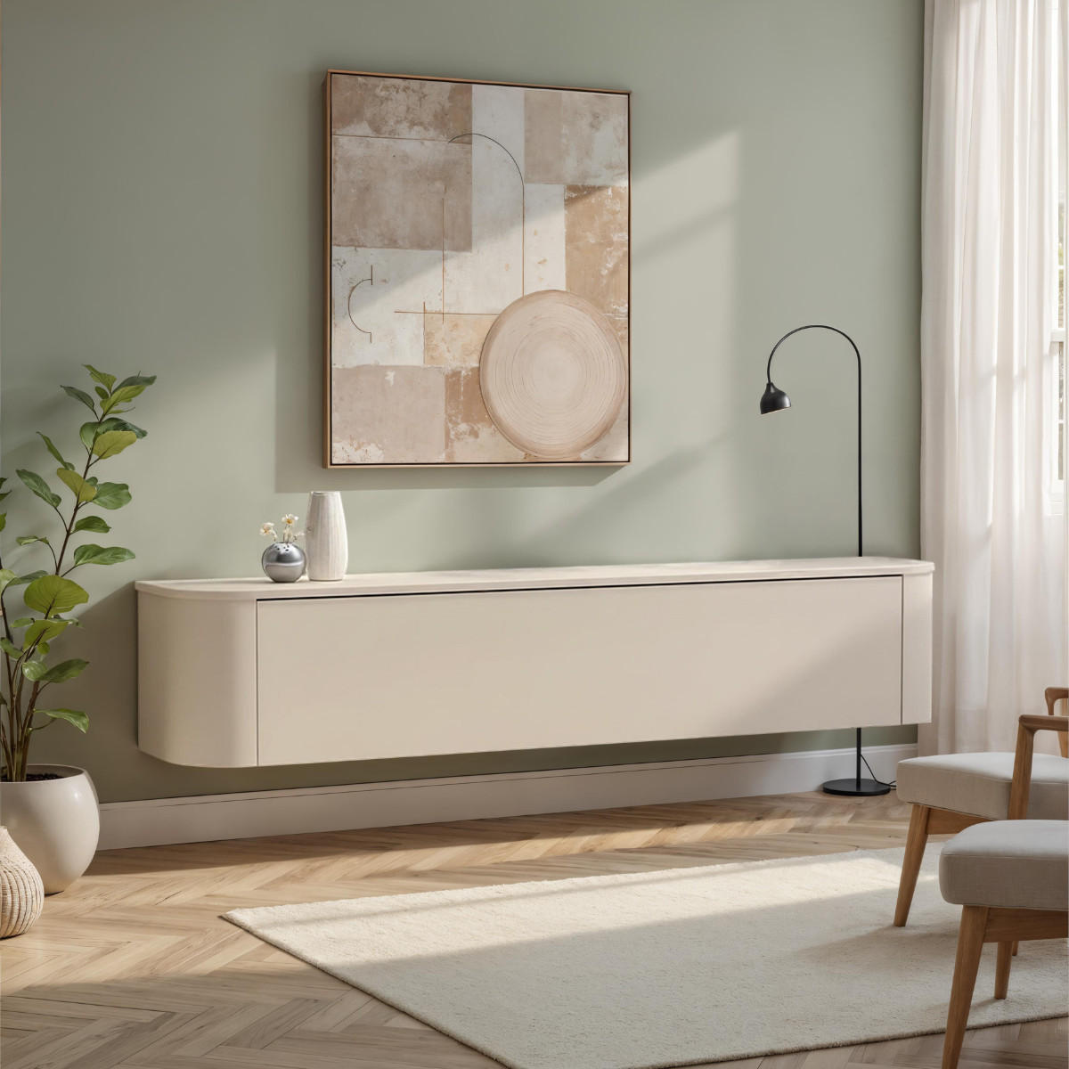 TV-MÖBEL wandhängendes Klappe Cashmere 180/37/33 cm - Beige, Holzwerkstoff (37/33/180cm) - Calicosy