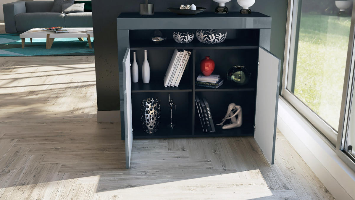 KOMMODE Valencia Creme Hochglanz / Schwarz Hochglanz - Creme, Holzwerkstoff (108/92/40cm) - Vladon