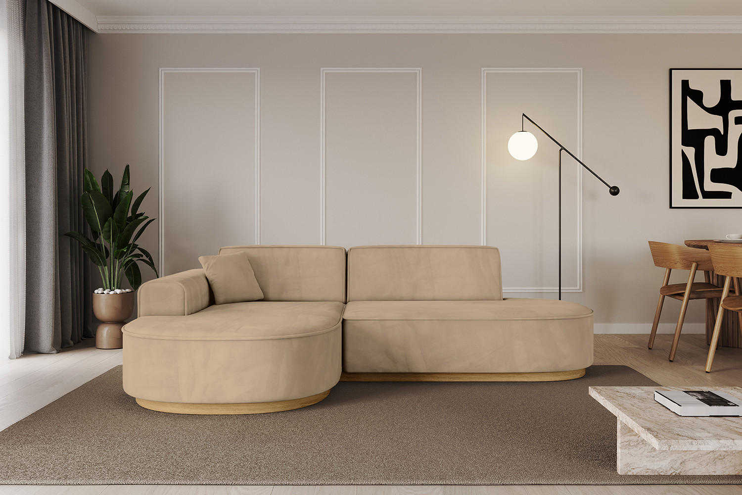 ECKSOFA Ottomane Links MARI-L1-v2 - 243x171x83 cm Taupe Velours - Taupe, Holzwerkstoff/Textil (243/171cm) - ALTDECOR