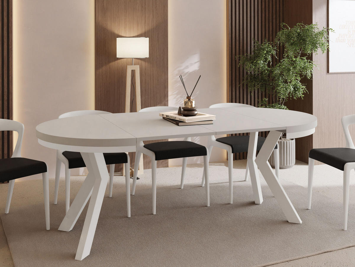 ESSTISCH Savio Weiß Neo rund ausziehbar verlängerbar XXL, Kaschmir 100-300/100/77 cm - Kaschmir/Weiß, Holz/Holzwerkstoff (100/100/77cm) - WFL GROUP