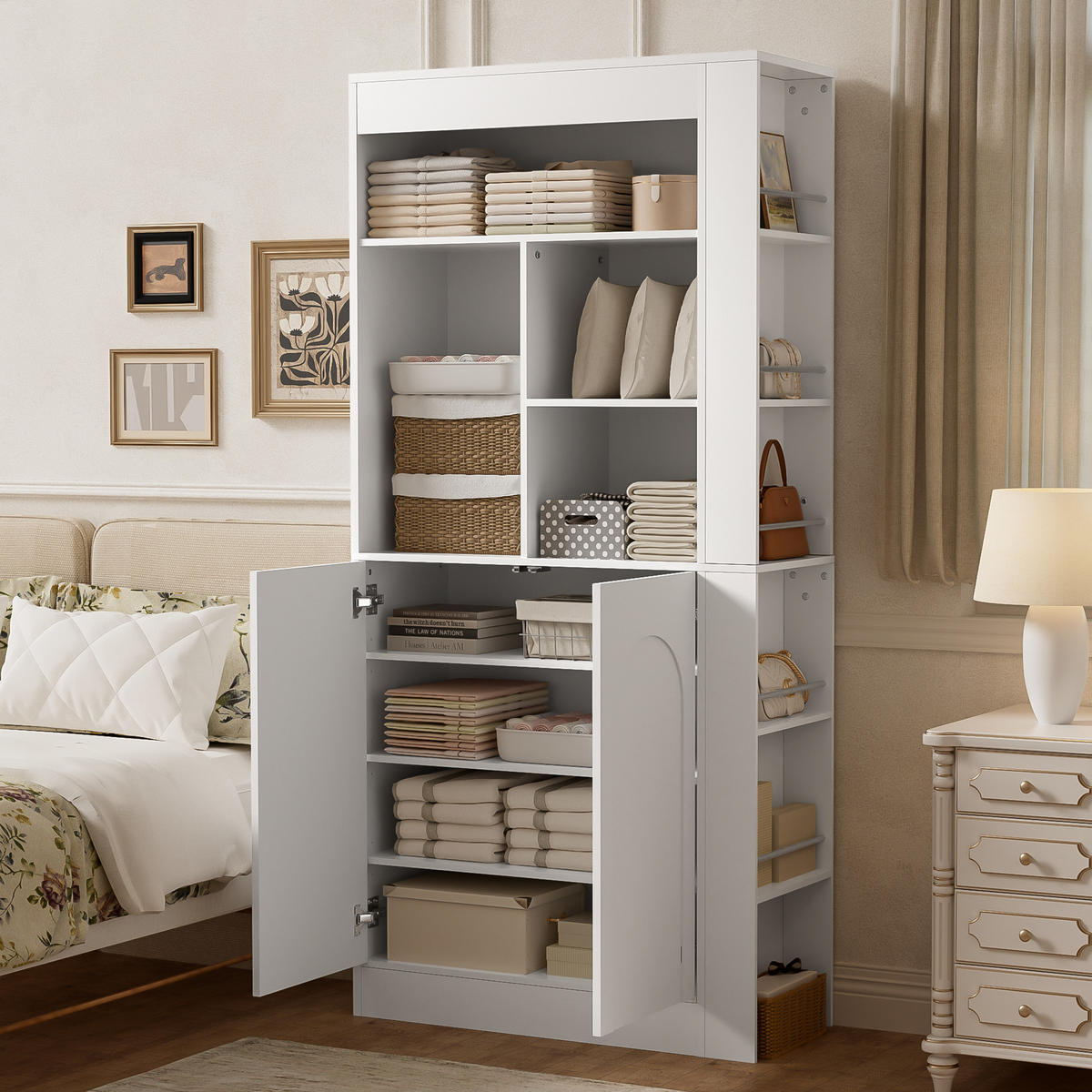 HOCHSCHRANK 85x35x180cm Weiß mit 2 Türen und Regalfächern - Weiß, Holzwerkstoff (85/180/35cm) - FLIEKS