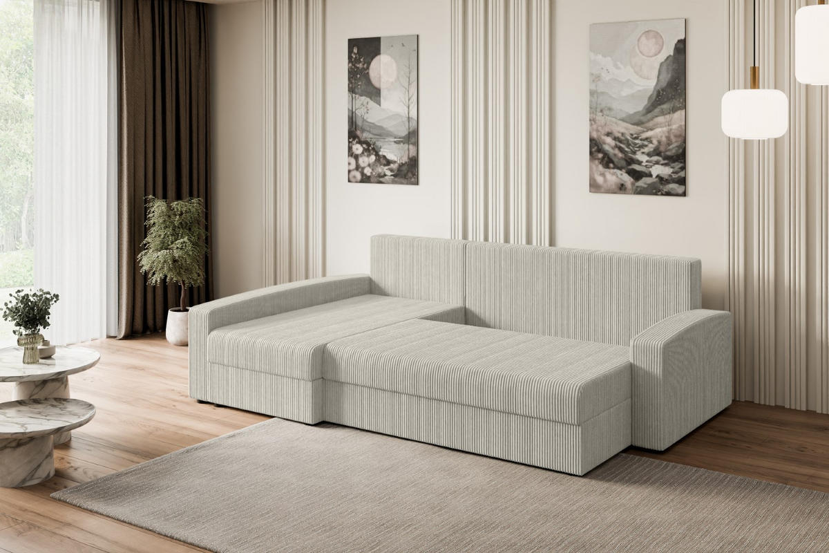 ECKSOFA mit Schlaffunktion und Bettkasten ALESIA-L 231x140x90 cm Grau Cord - Silberfarben/Hellgrau, Holzwerkstoff/Kunststoff (231/140cm) - ALTDECOR