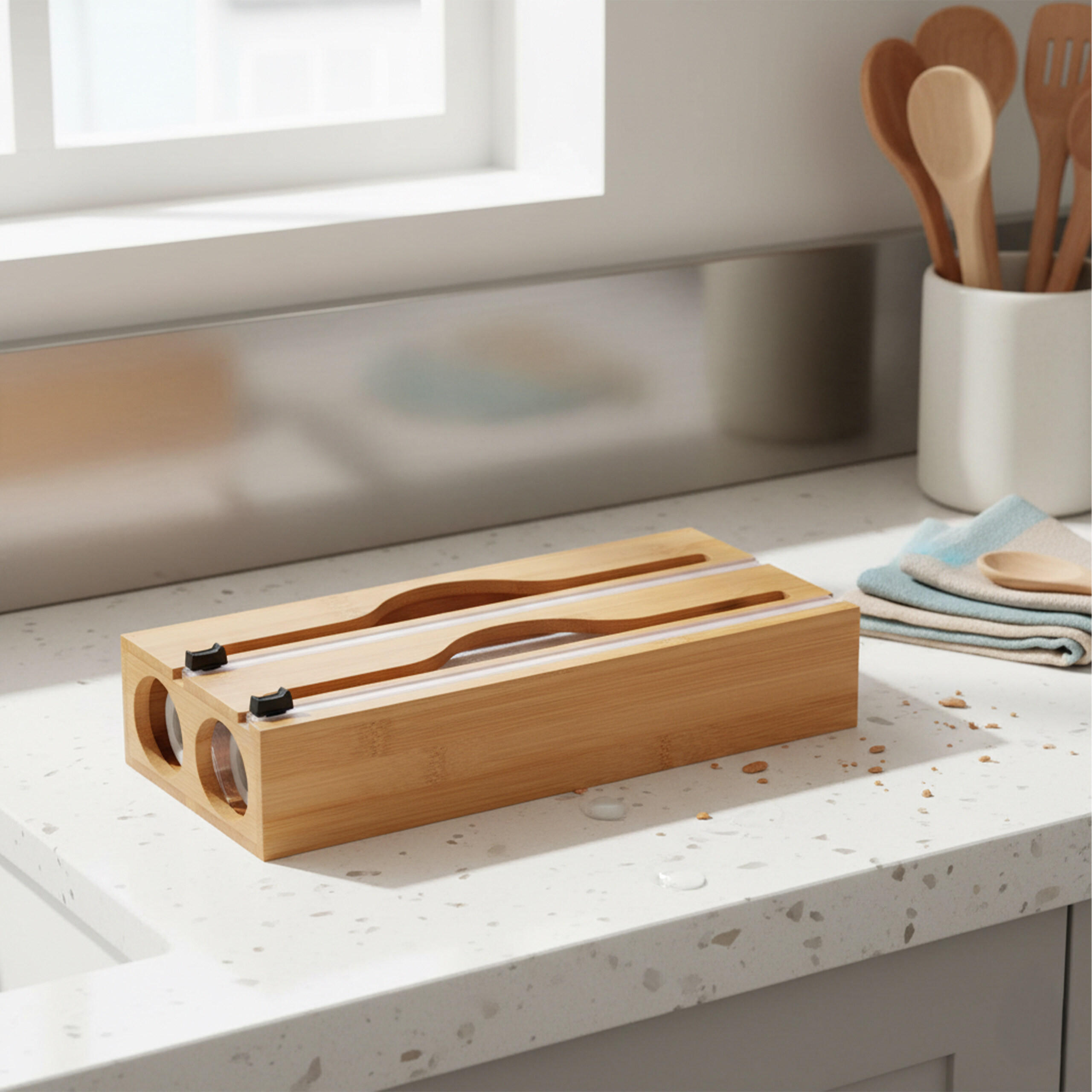 FOLIENSPENDER - Hellbraun, Holz/Kunststoff (33/14/7cm) - Relaxdays