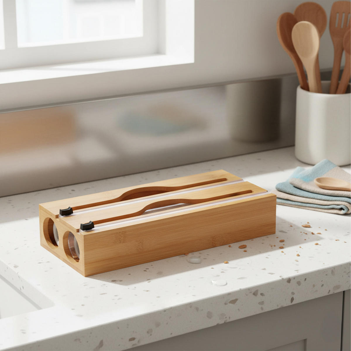 FOLIENSPENDER - Hellbraun, Holz/Kunststoff (33/14/7cm) - Relaxdays