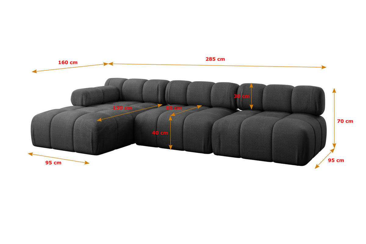 ECKSOFA modulares Sofa Razon-L2 - 285x160x70 cm Schwarz Velours - Schwarz, Holzwerkstoff/Textil (285/160cm) - ALTDECOR