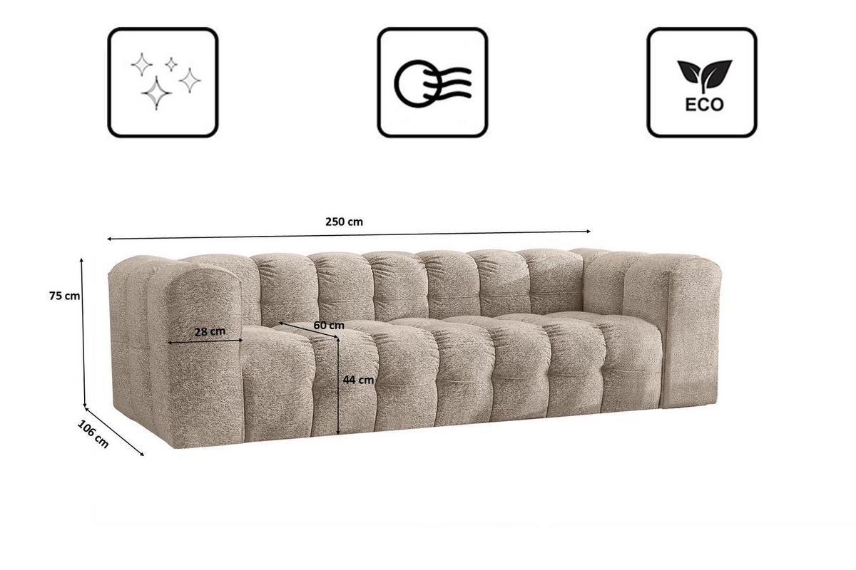 SOFA 4-Sitzer, Komfort Couch BALOO, stoff Schenille & Bouclé, Beige - Beige, Holz (250/75/106cm) - Kaiser Möbel