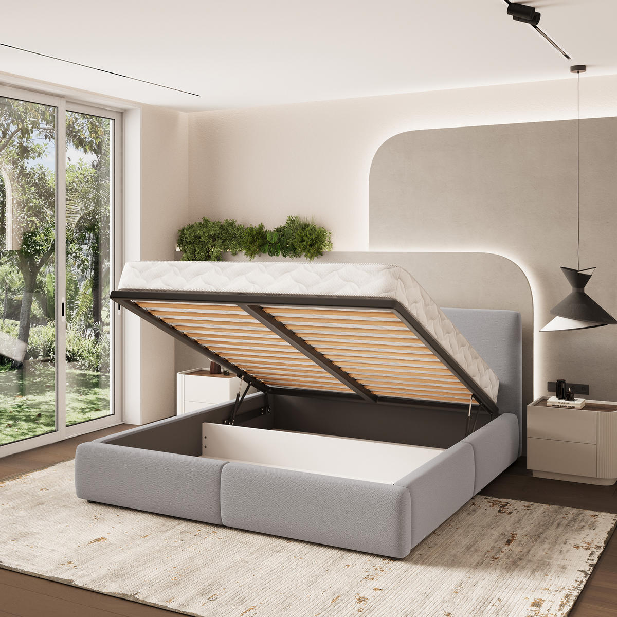 POLSTERBETT FELURO 160x200 cm mit Bettkästen - Grau - Grau, Holz (160/200cm) - MASSENO