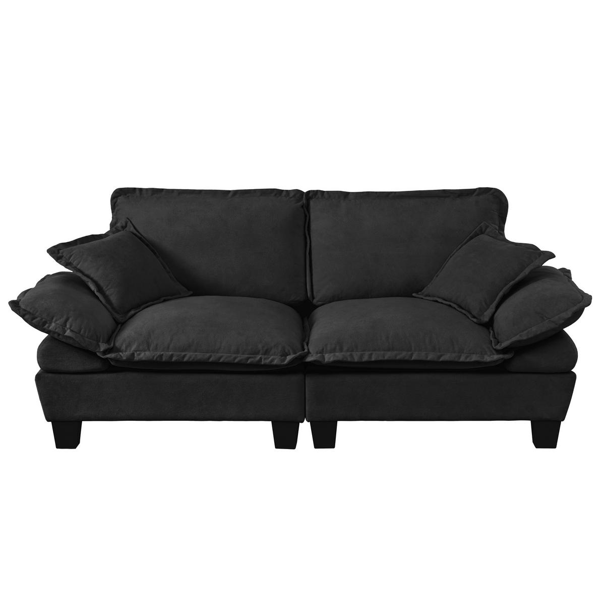 POHOVKA 194/82/90 cm černá z chenille s oblými područkami a měkkým polstrováním - černá, textil (82/90/194cm) - OKWISH