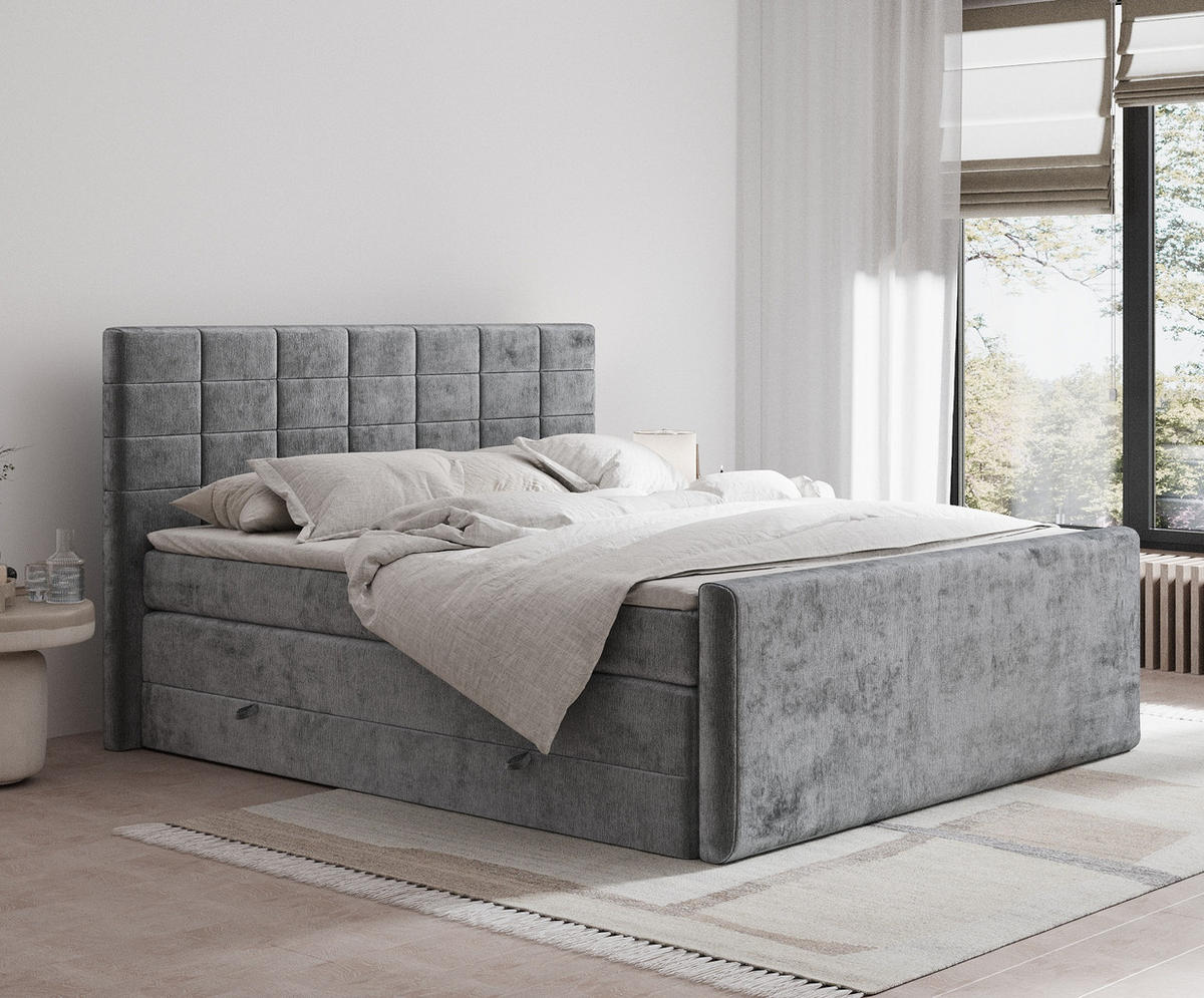 BOXSPRINGBETT Ava Grau 200/200 cm - Schwarz/Grau, Holz/Holzwerkstoff (200/200cm) - Maison de Reve