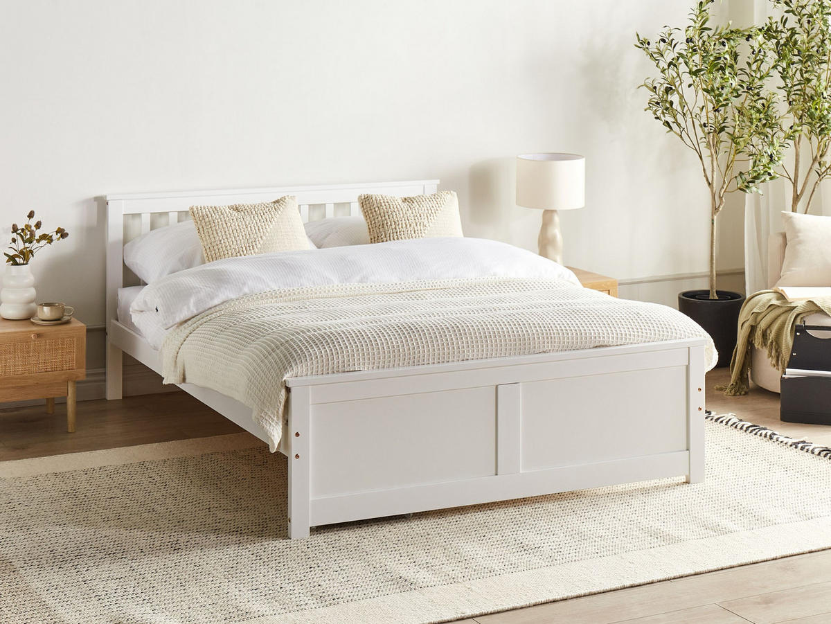 BETT mit Lattenrost 140x200 cm Weiß Olendon - Weiß, Holz (140/200cm) - Beliani