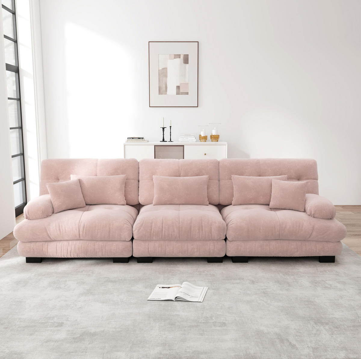 SOFA in Rosa aus Chenille mit Tiefensitz und Cloud-Komfort - Pink, Textil (77/81/313cm) - Flora Grace