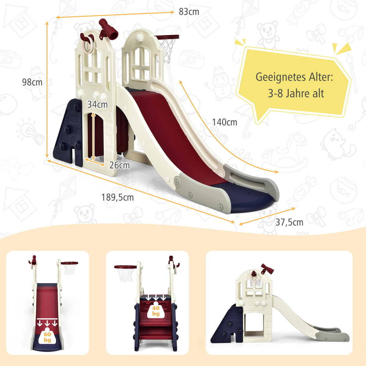 6-IN-1-RUTSCHE FÜR KINDER Blau - Blau, Kunststoff (83/98/190cm) - COSTWAY