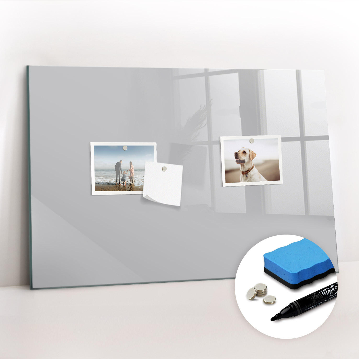 MAGNETTAFEL 60x40 Hellgrau schwarzer Marker - Hellgrau, Glas (60/0.4/40cm) - TULUP