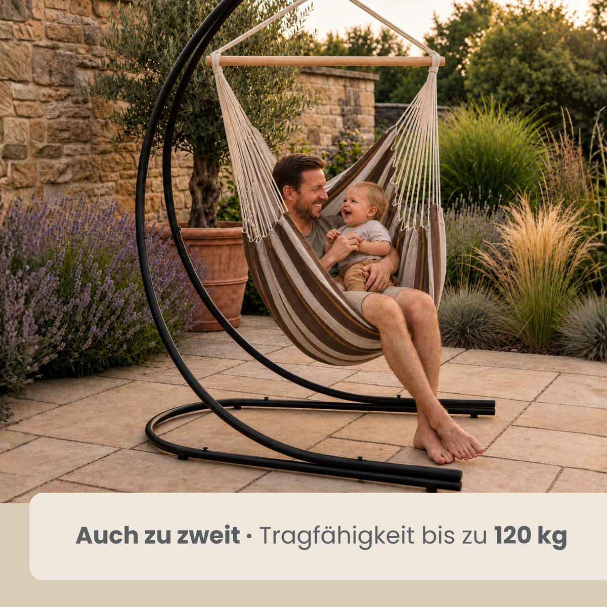 XL HÄNGESTUHL mit Gestell 210/140 cm , Rotbraun/Schwarz - Braun, Metall (140/210/160cm) - Amanka