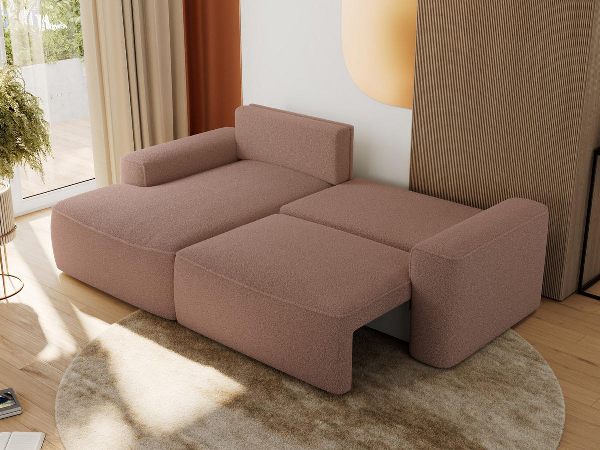 ECKSOFA BELLUNO L Rosa Boucle - Links - Schwarz/Rosa, Textil (144/233cm) - MKS