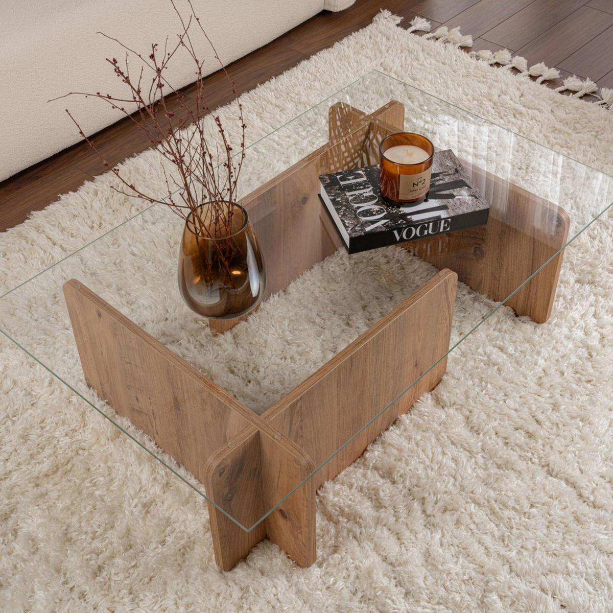 COUCHTISCH - Glas - Dunkles Holz - Nussbaumfarben, Glas (105/65/30cm) - Drawer