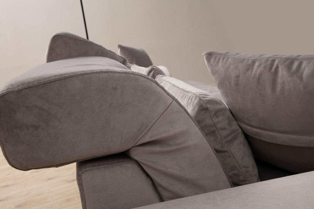 ECKSOFA mit verstellbarer Rückenlehne - Hellgrau/Schwarz, Holz/Textil (304/190cm) - myHomelando